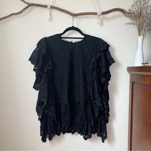 Ultra Pink Black Crochet and Lace Ruffle Blouse NWT